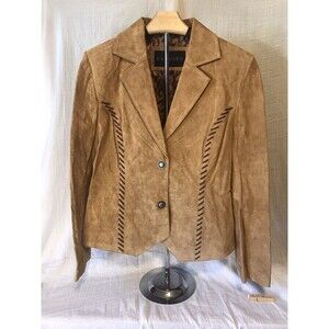 Saguaro Jacket Wm's Sz Med Lt Tan Leather Lightly Distressed 2 Snaps, Slim Fit